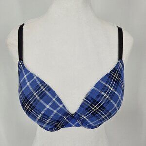 Victoria’s Secret PINK Blue Plaid Wear Everywhere T-Shirt Bra Lightly Lined 34D